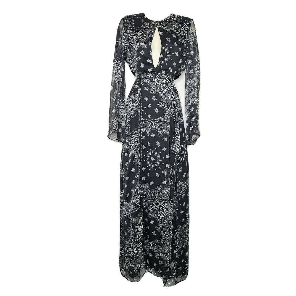 WYLDR Dress Black Paisley Side Cutouts Maxi Dress